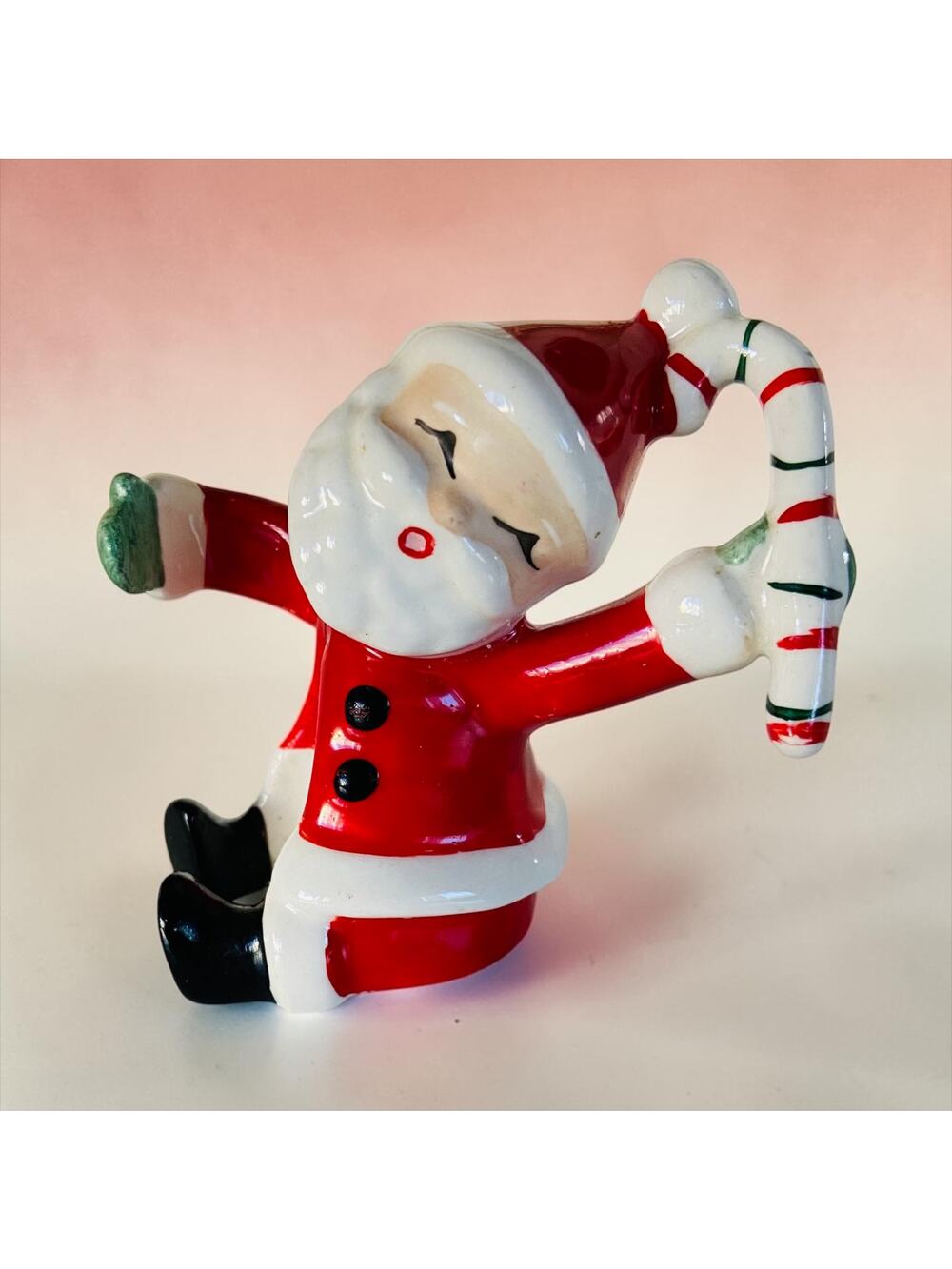 VINTAGE 1957 Napco Japan Santa Claus & Candy Cane Candle Holder Hugger Figure